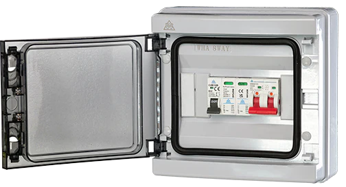 wced 5 way enclosure 100a main switch | 32a mcb+spd | ip65